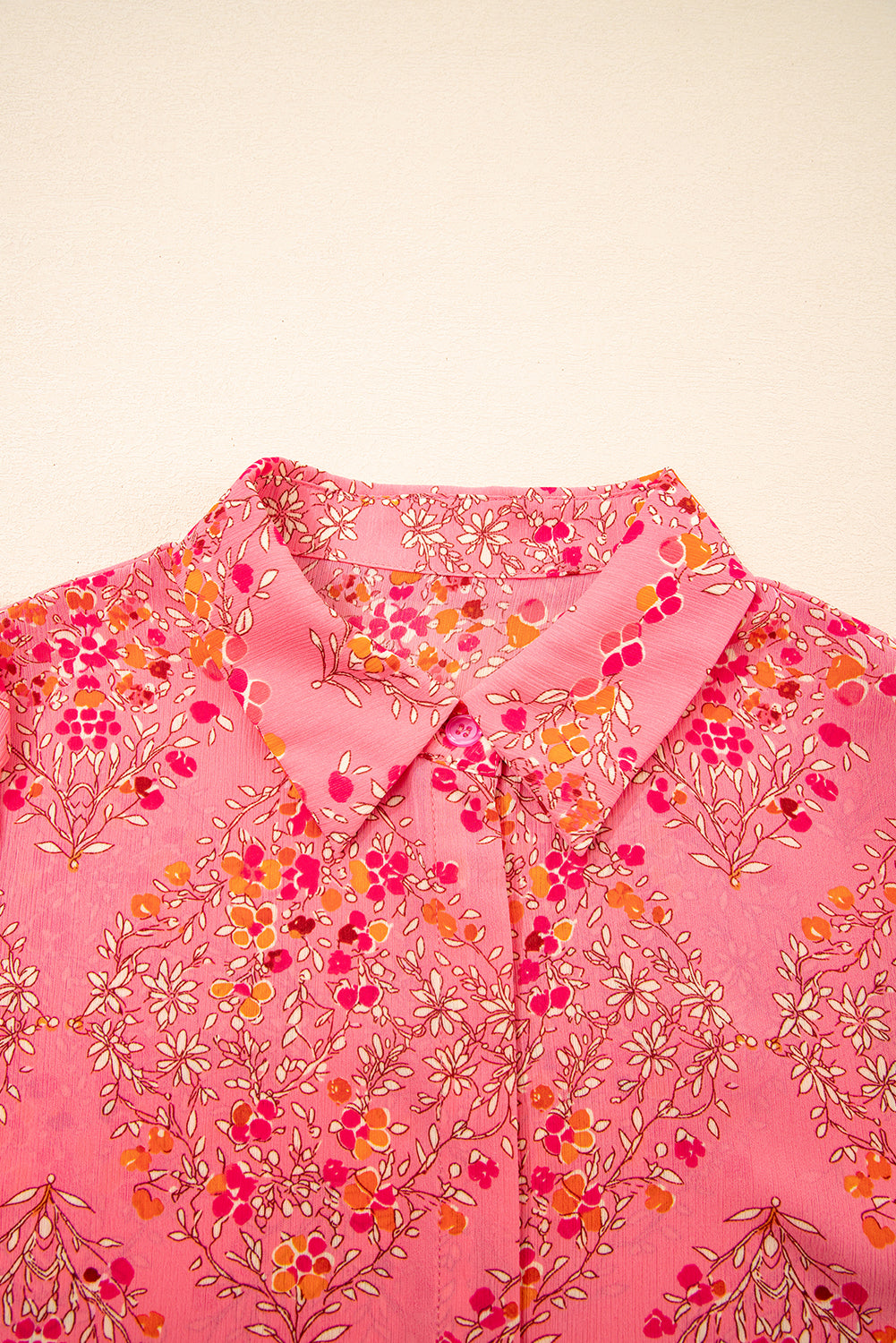 Rose Red Floral Print Wide Short Sleeve Loose Shirt