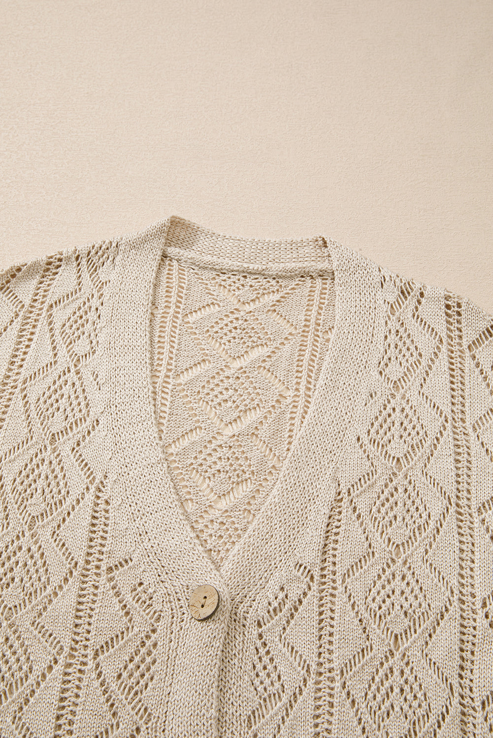 Gray Hollow Out Buttons Front Long Cardigan