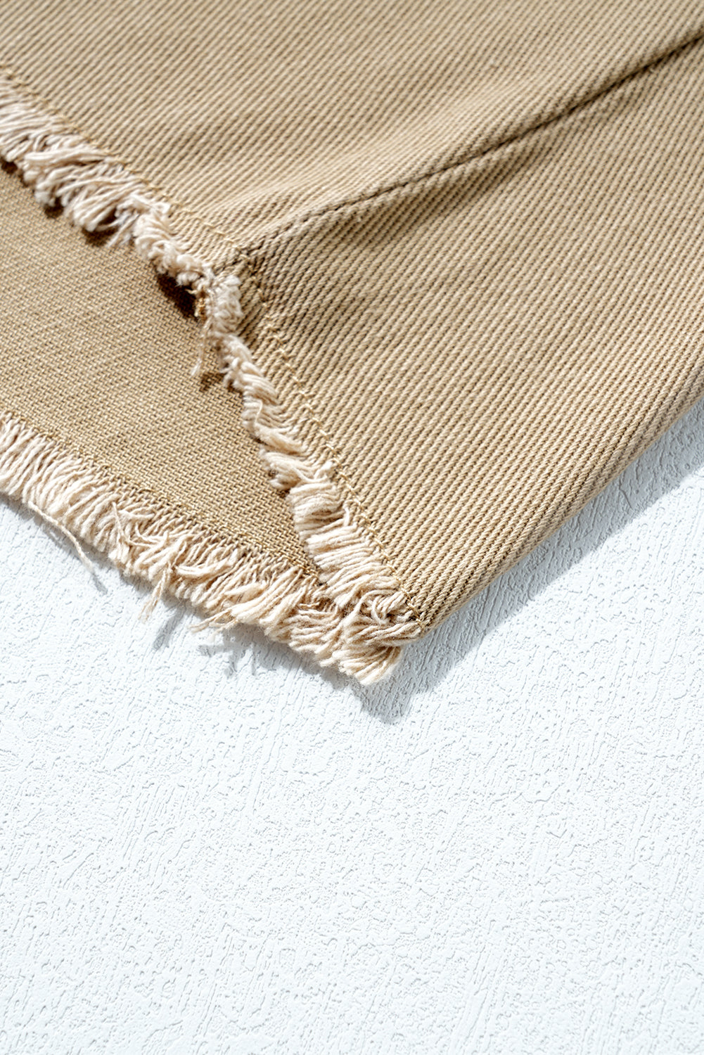 Bonbon Pearl Beaded Raw Hem Button Up Denim Jacket