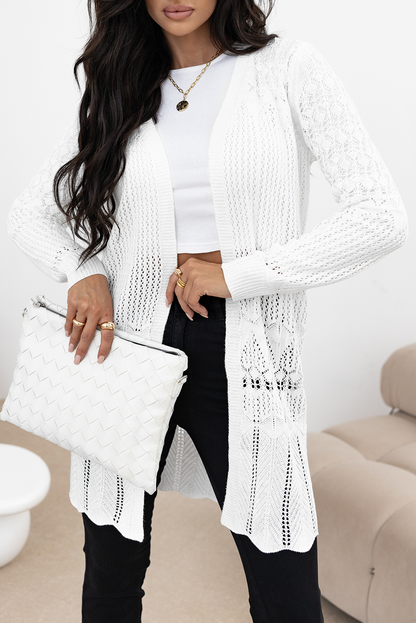 Black Crochet Hollow Out Open Front Cardigan