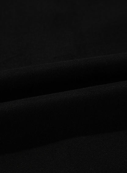 Black Solid Seamed Zipper Jacket and Drawstring Waist Pants Set