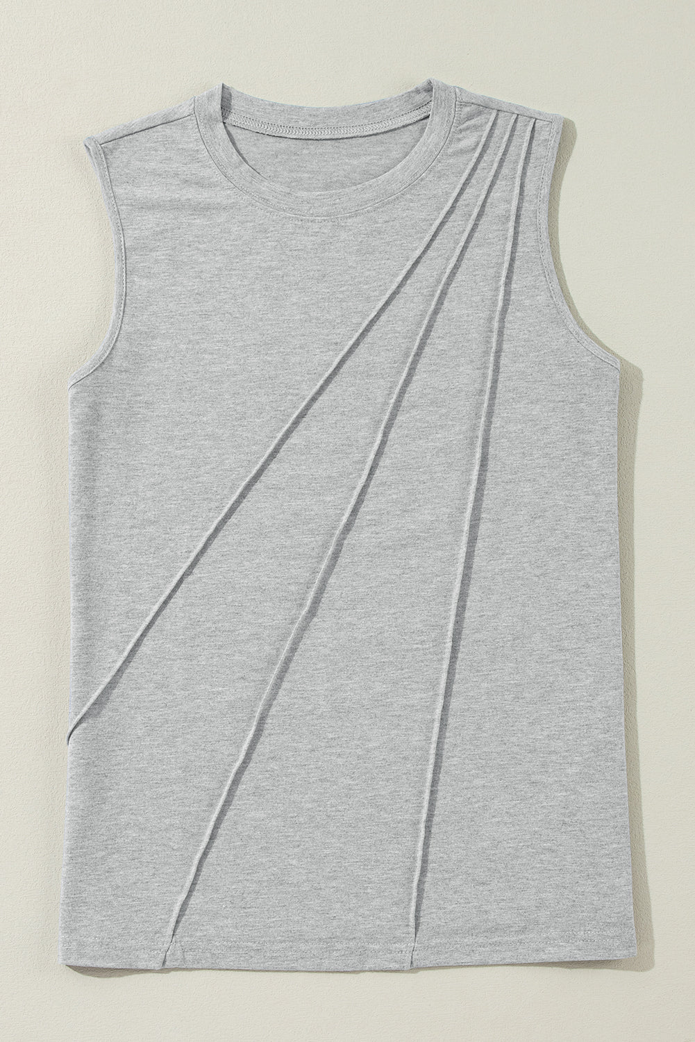 White Crew Neck Pleated Tank Top