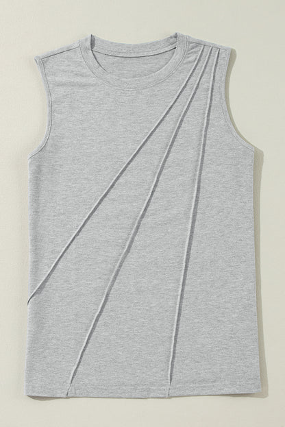 White Crew Neck Pleated Tank Top