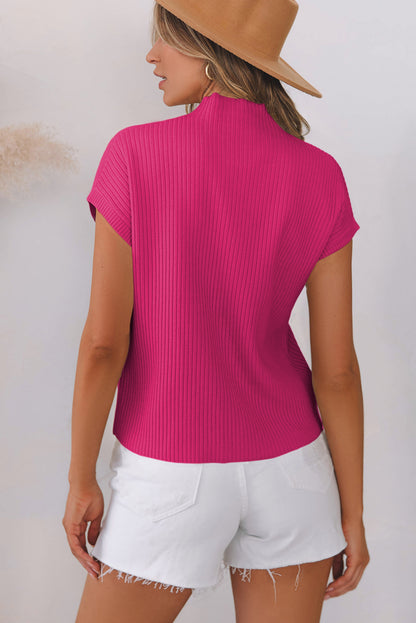 Beau Blue Patch Pocket Ribbed Knit Short Sleeve Sweater