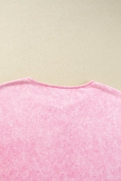 Orchid Petal Mineral Wash Exposed Seam Drop Shoulder Oversized Tee