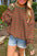 Orange Stripe Trimmed Round Neck Drop Shoulder Loose Sweater