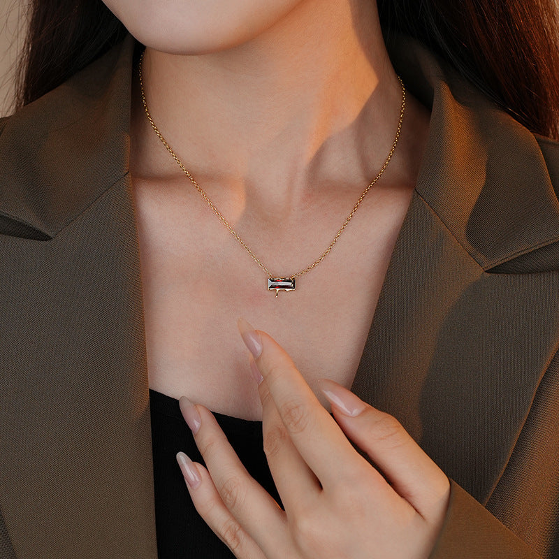 Women's 925 Sterling Silver Lava Square Necklace