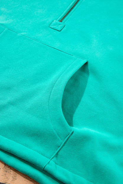 Light Grey Fleece Lined Half Zipper Kangaroo Pockets Loose Hoodie