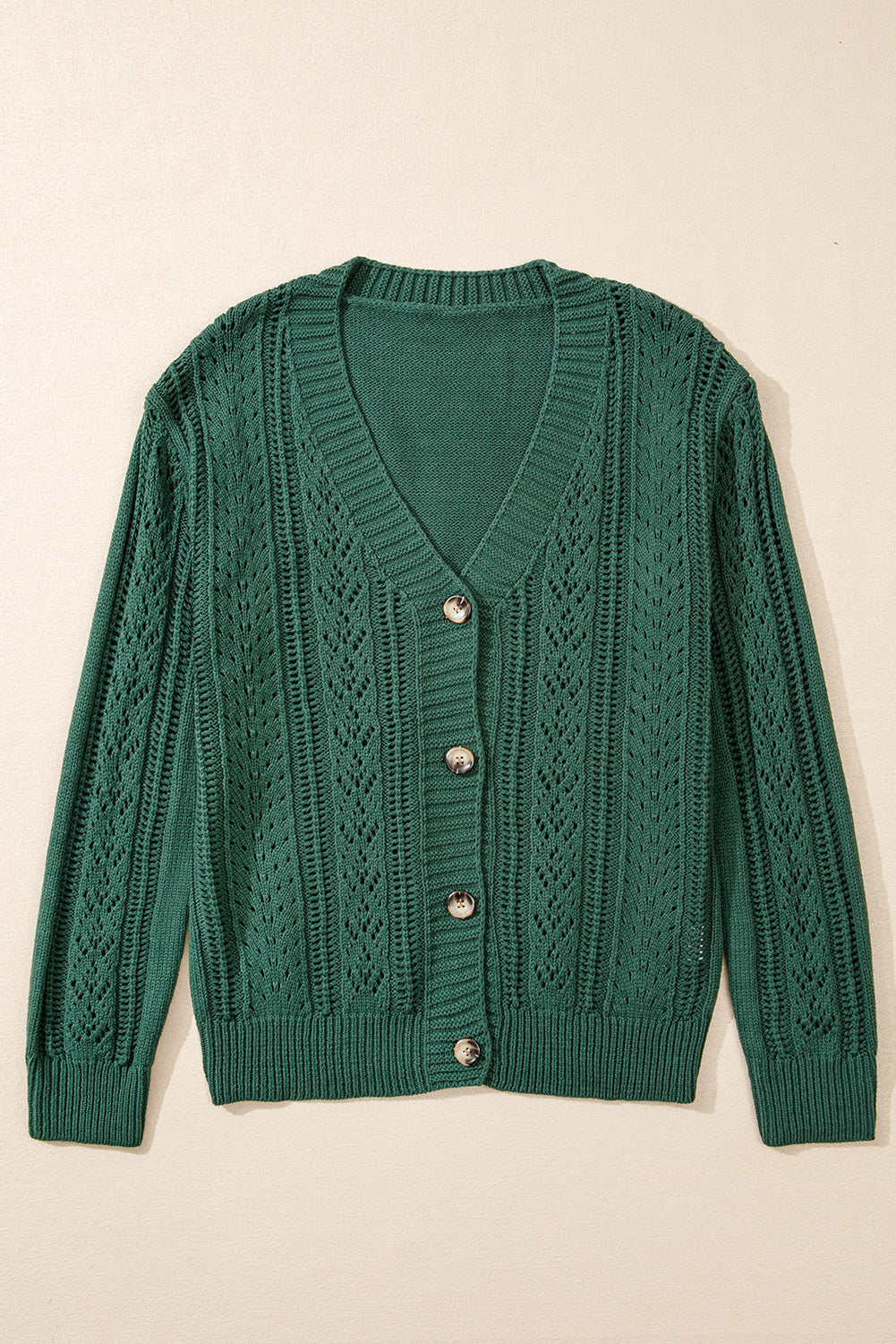 Beige Open Knit Drop Shoulder Sweater Cardigan