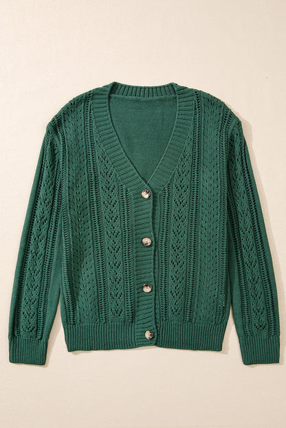 Beige Open Knit Drop Shoulder Sweater Cardigan