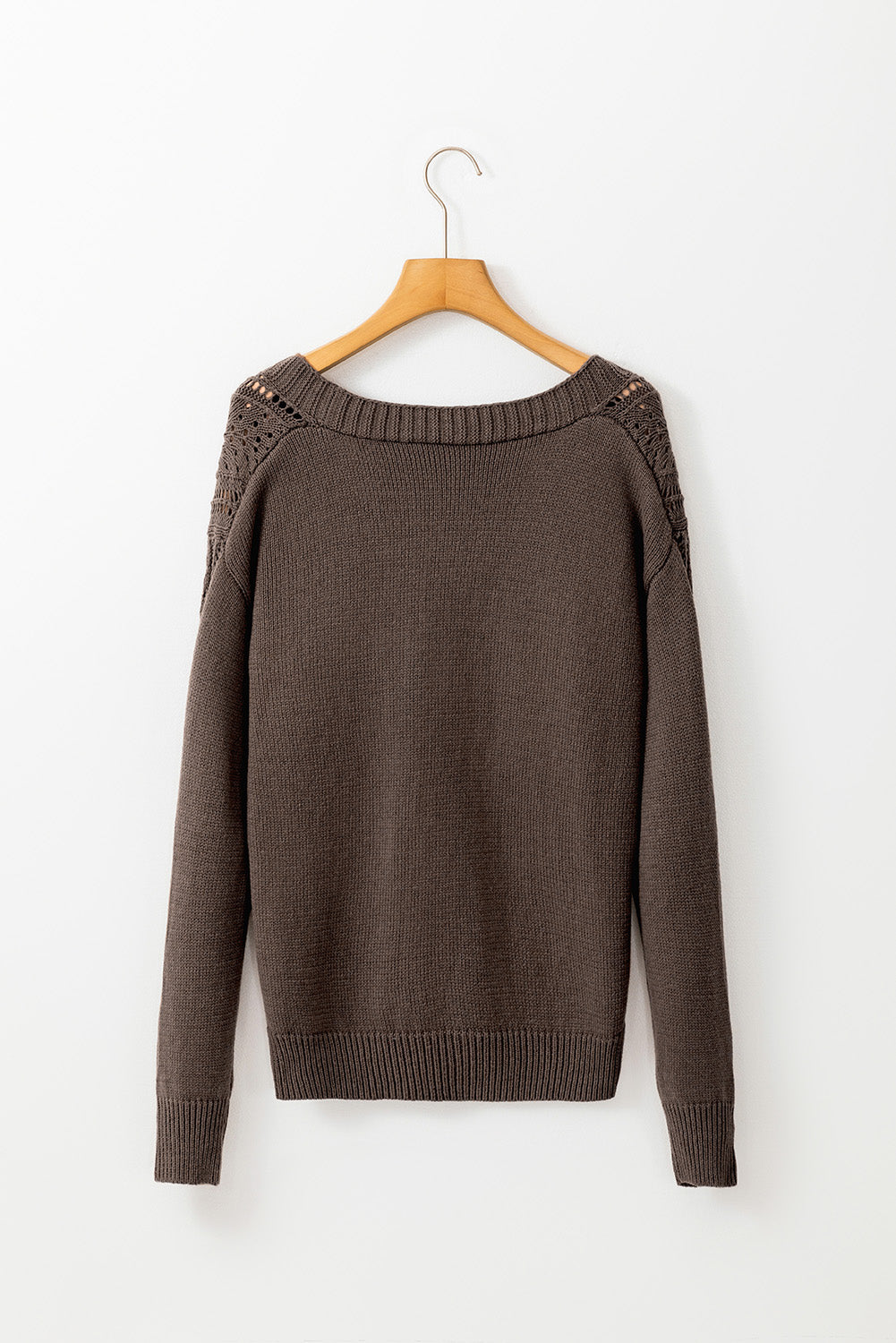 Beige Open Knit Drop Shoulder Sweater Cardigan
