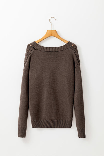 Beige Open Knit Drop Shoulder Sweater Cardigan