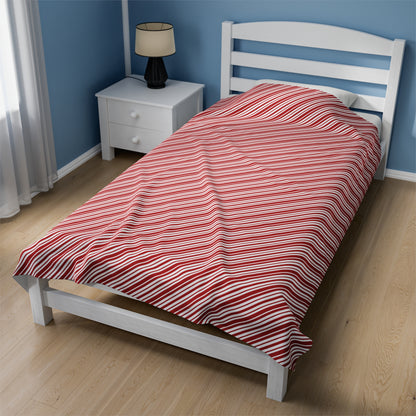 Candy Cane Velveteen Plush Blanket