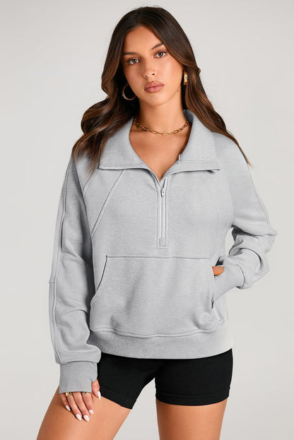 Valerian Quarter Zip Stand Neck Kangaroo Pocket Sweatshirt