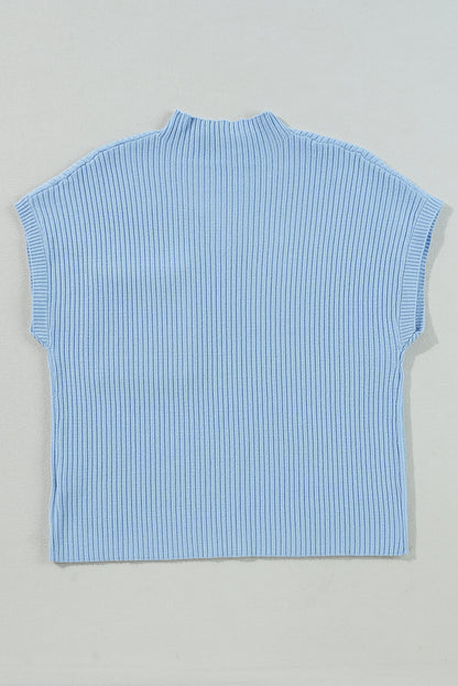 Beau Blue Patch Pocket Ribbed Knit Short Sleeve Sweater