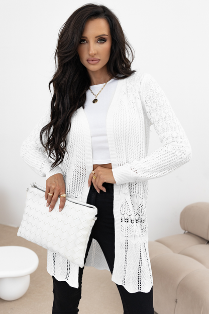 Black Crochet Hollow Out Open Front Cardigan
