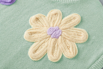Pink Multi Crochet Flower Knit Short Sleeve Sweater Top