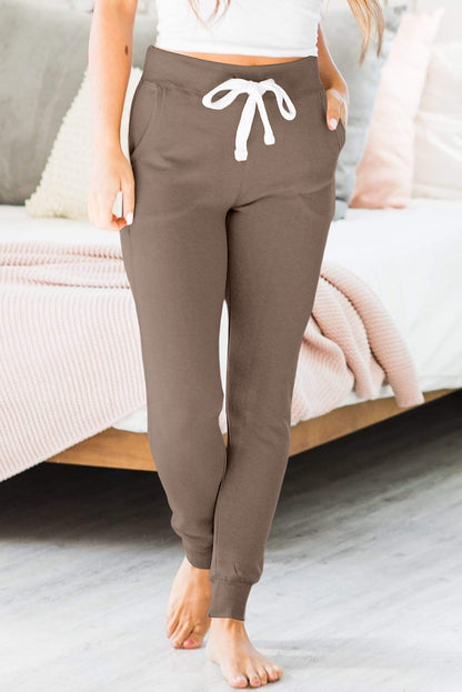 Moss Green Drawstring Waist Pocketed Joggers
