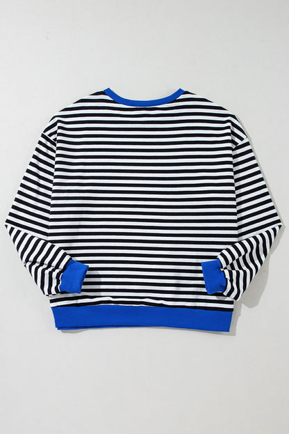 Green Stripe Oversized Contrast Trim Pullover Sweatshirt