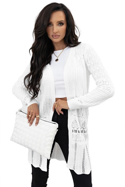 Black Crochet Hollow Out Open Front Cardigan