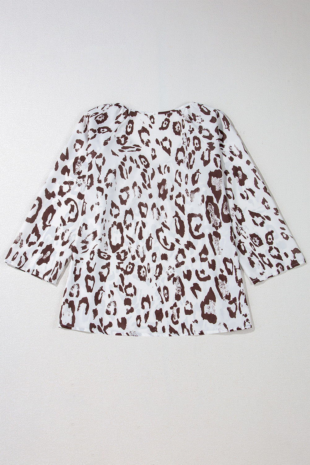 Black Leopard Print Ruched V Neck 3/4 Sleeve Blouse