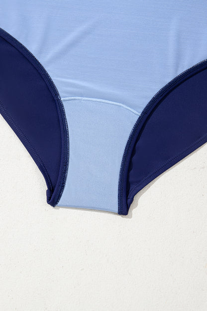 Navy Blue Crisscross Straps Tie Back Flared One Piece Swimsuit