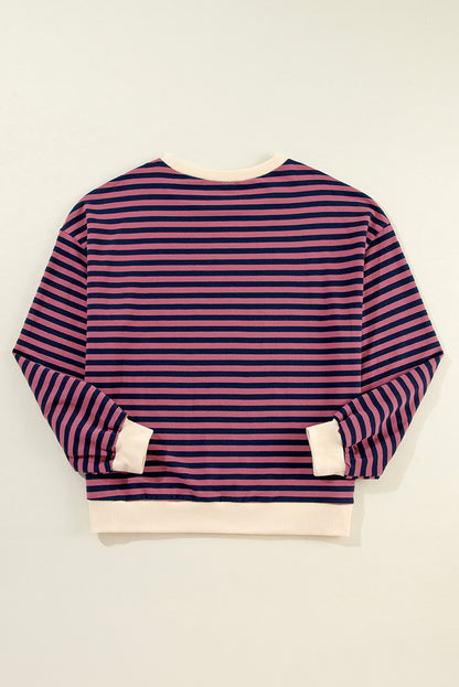 Green Stripe Oversized Contrast Trim Pullover Sweatshirt