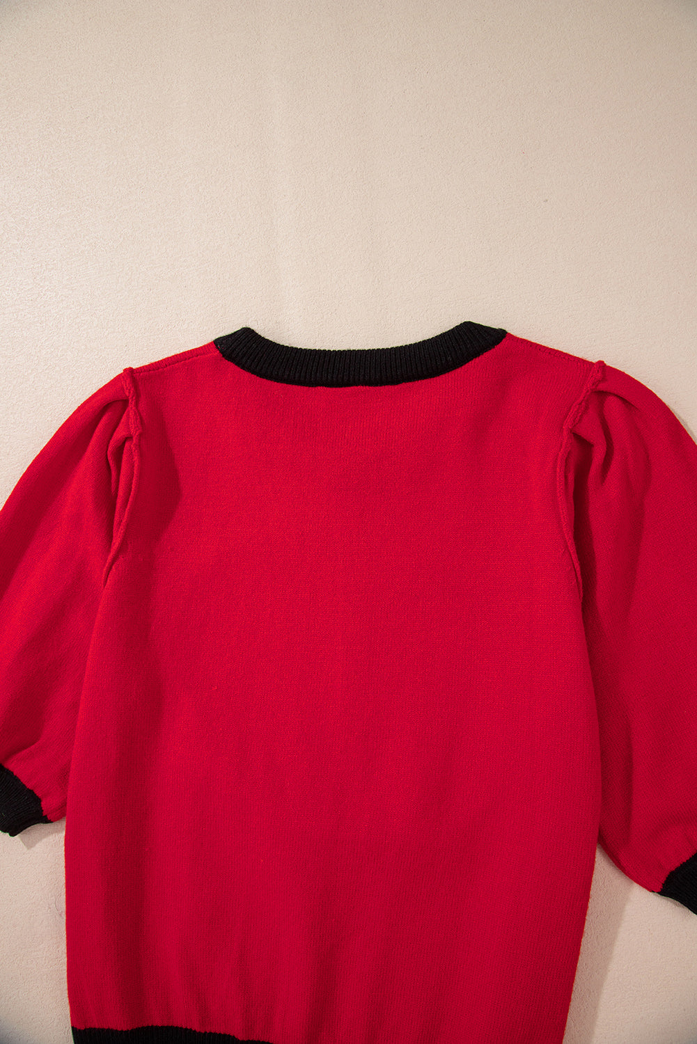 Purple Sequin Football Color Block Puff Short Sleeve Sweater
