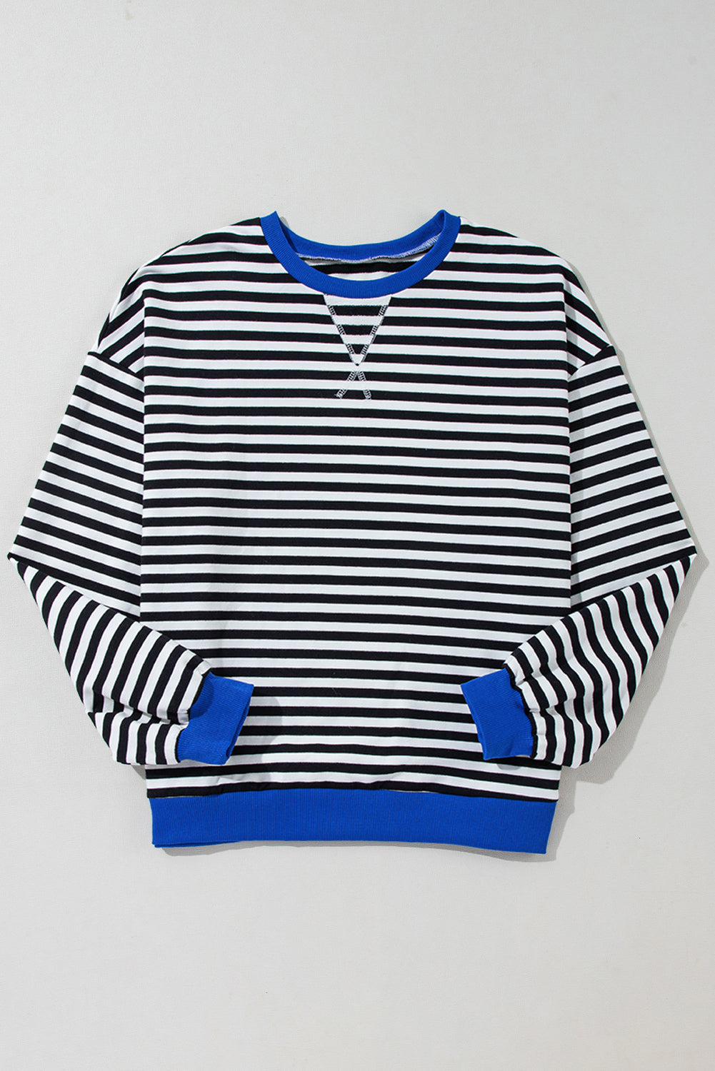 Green Stripe Oversized Contrast Trim Pullover Sweatshirt