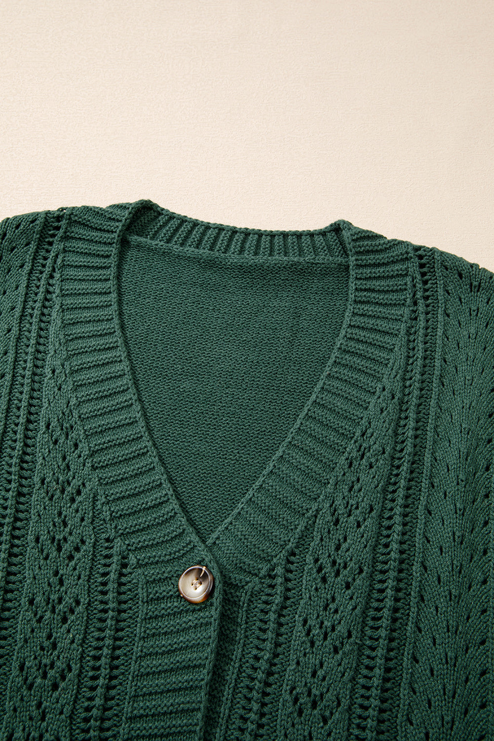 Beige Open Knit Drop Shoulder Sweater Cardigan