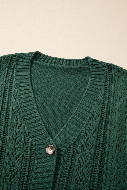 Beige Open Knit Drop Shoulder Sweater Cardigan