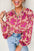 Pink Floral Print Batwing Sleeve Buttoned Loose Fit Shirt