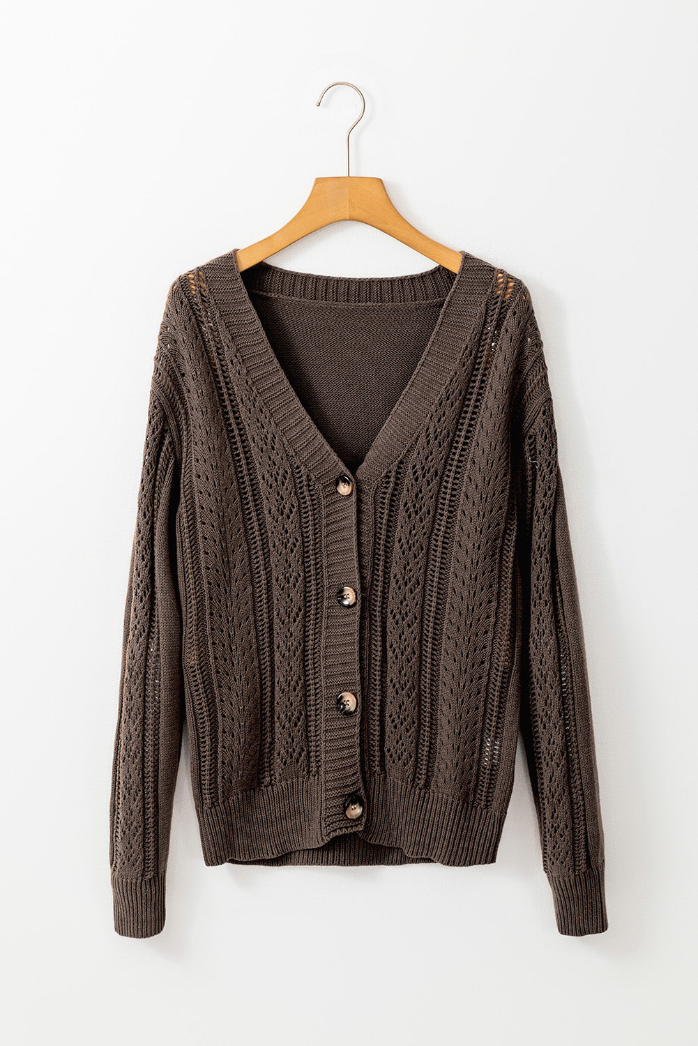 Beige Open Knit Drop Shoulder Sweater Cardigan