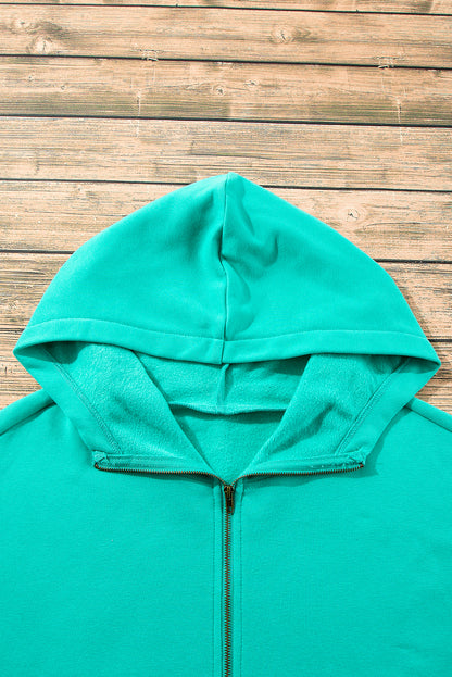 Light Grey Fleece Lined Half Zipper Kangaroo Pockets Loose Hoodie