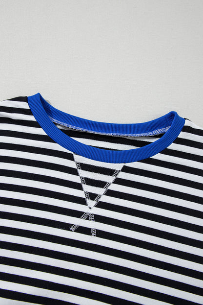 Green Stripe Oversized Contrast Trim Pullover Sweatshirt
