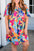 Multicolour Plus Size Leafy Print Split Neck Short Sleeve Shift Dress