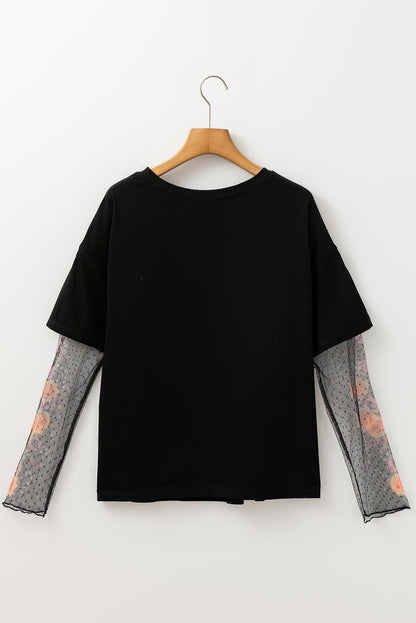 Fern Green Faux Two Piece Floral Long Sleeve Patchwork Tee