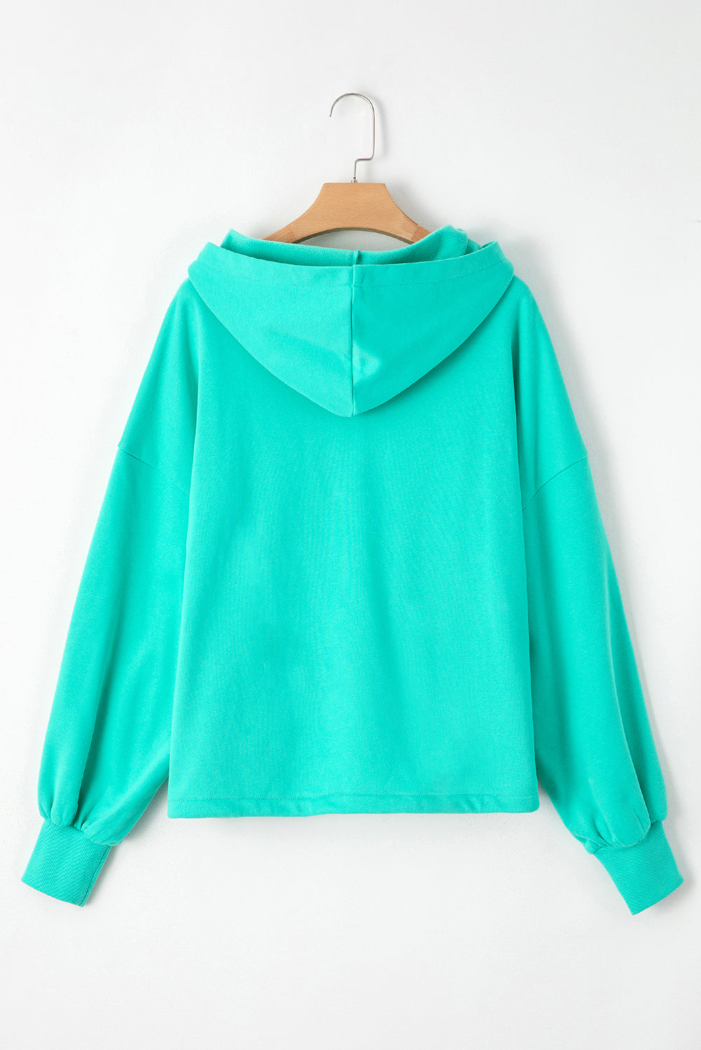 Light Grey Fleece Lined Half Zipper Kangaroo Pockets Loose Hoodie