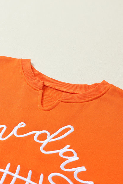Orange Game Day Lettering Football Notched Neck Sweatshirt