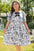 Black Floral Print Bow Detail Puff Sleeve Plus Size Midi Dress