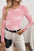 Pink Round Neck Bow Print Long Sleeve Mesh Top