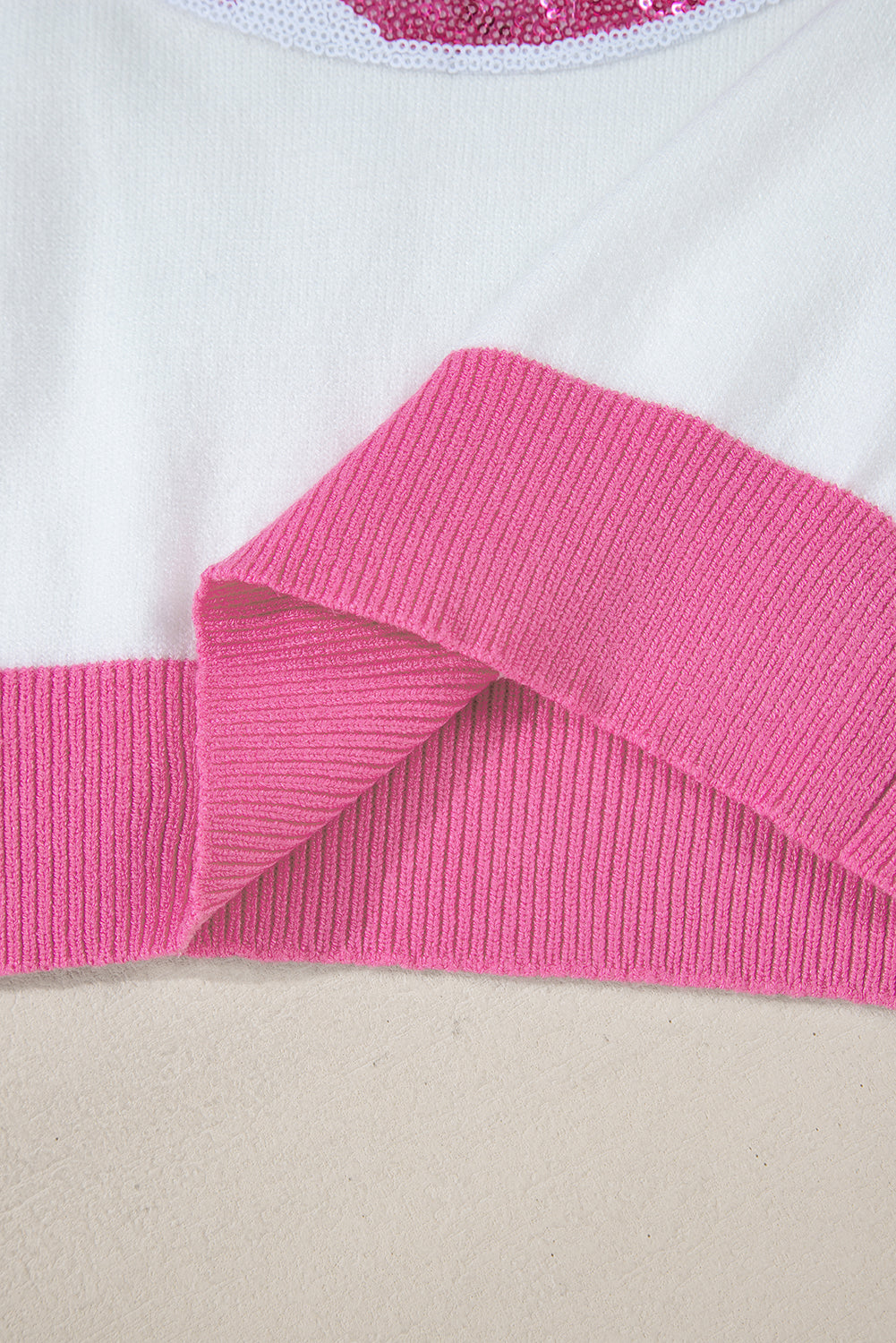 Purple Sequin Football Color Block Puff Short Sleeve Sweater