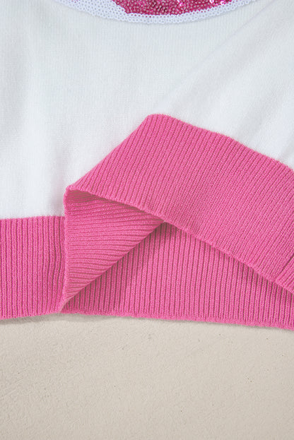 Purple Sequin Football Color Block Puff Short Sleeve Sweater
