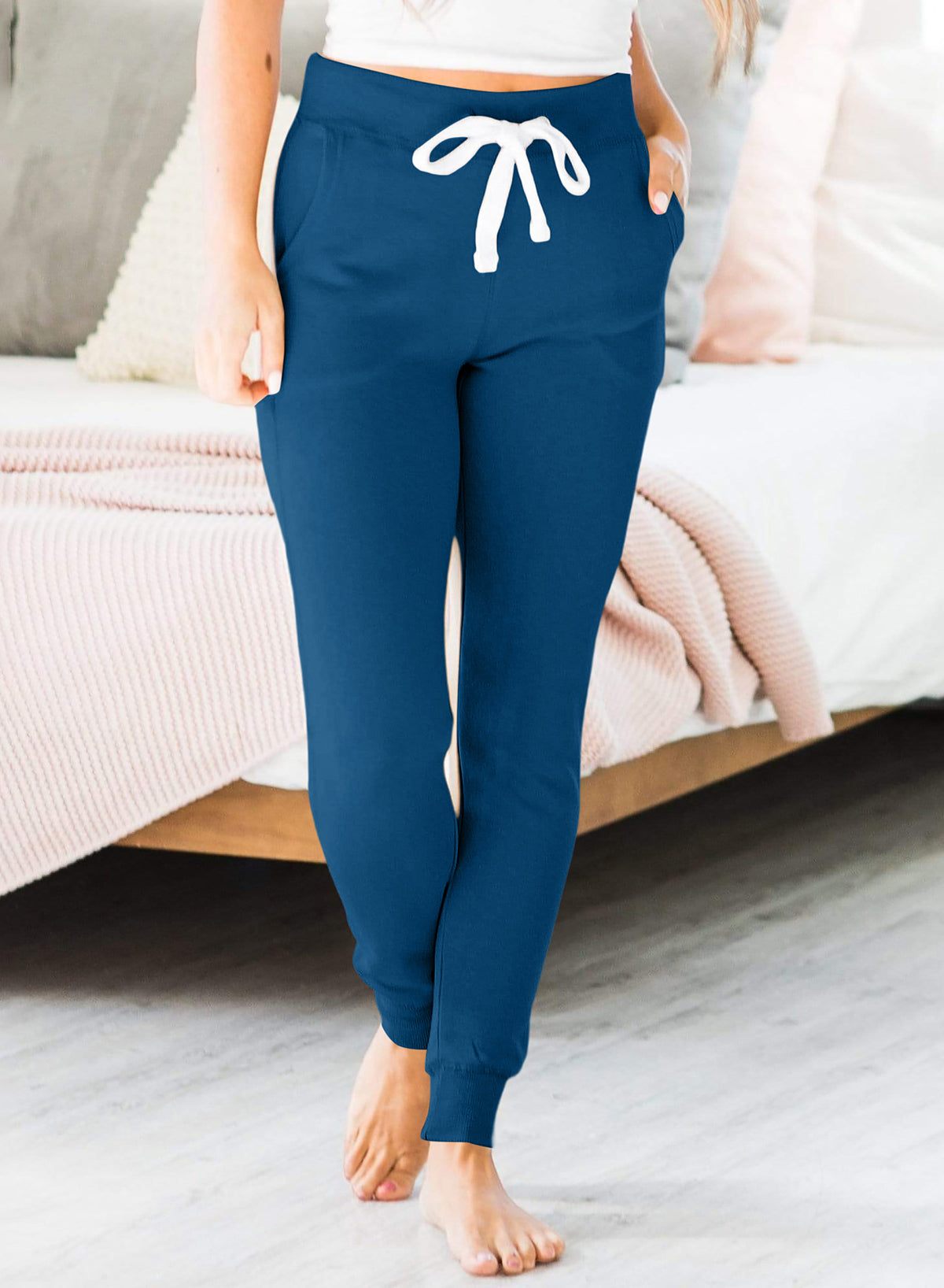 Moss Green Drawstring Waist Pocketed Joggers