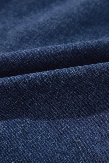 Beau Blue Ruffle Raw Hem Flap Pockets Denim Jacket