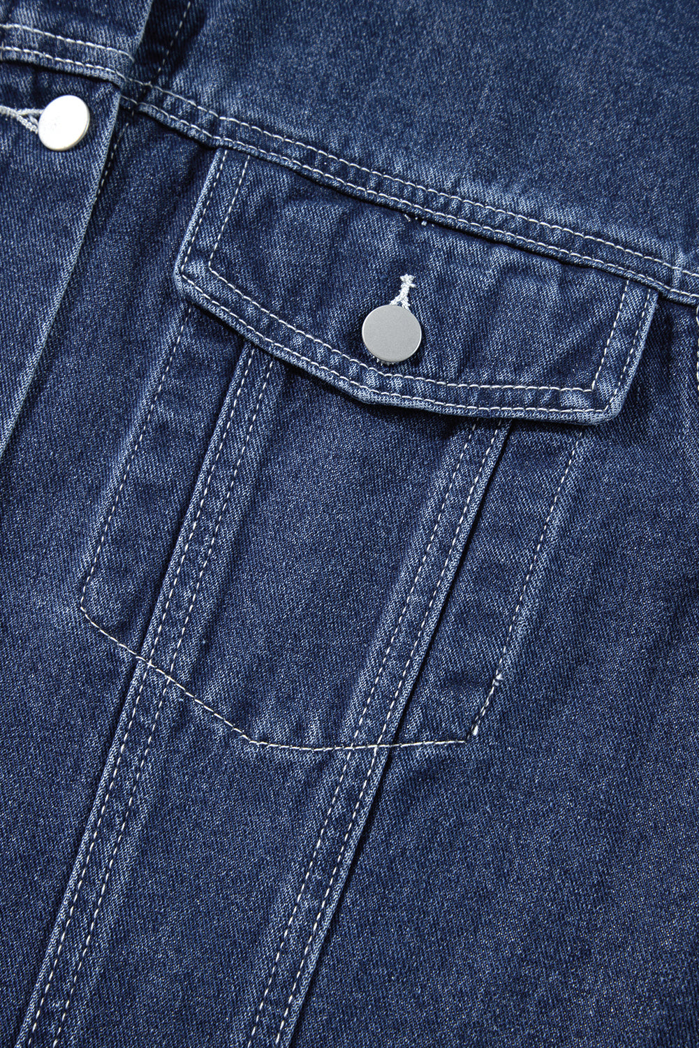 Beau Blue Ruffle Raw Hem Flap Pockets Denim Jacket
