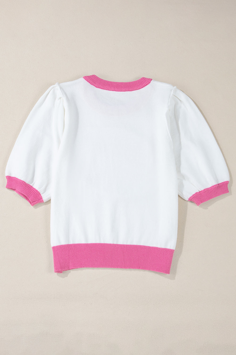 Purple Sequin Football Color Block Puff Short Sleeve Sweater