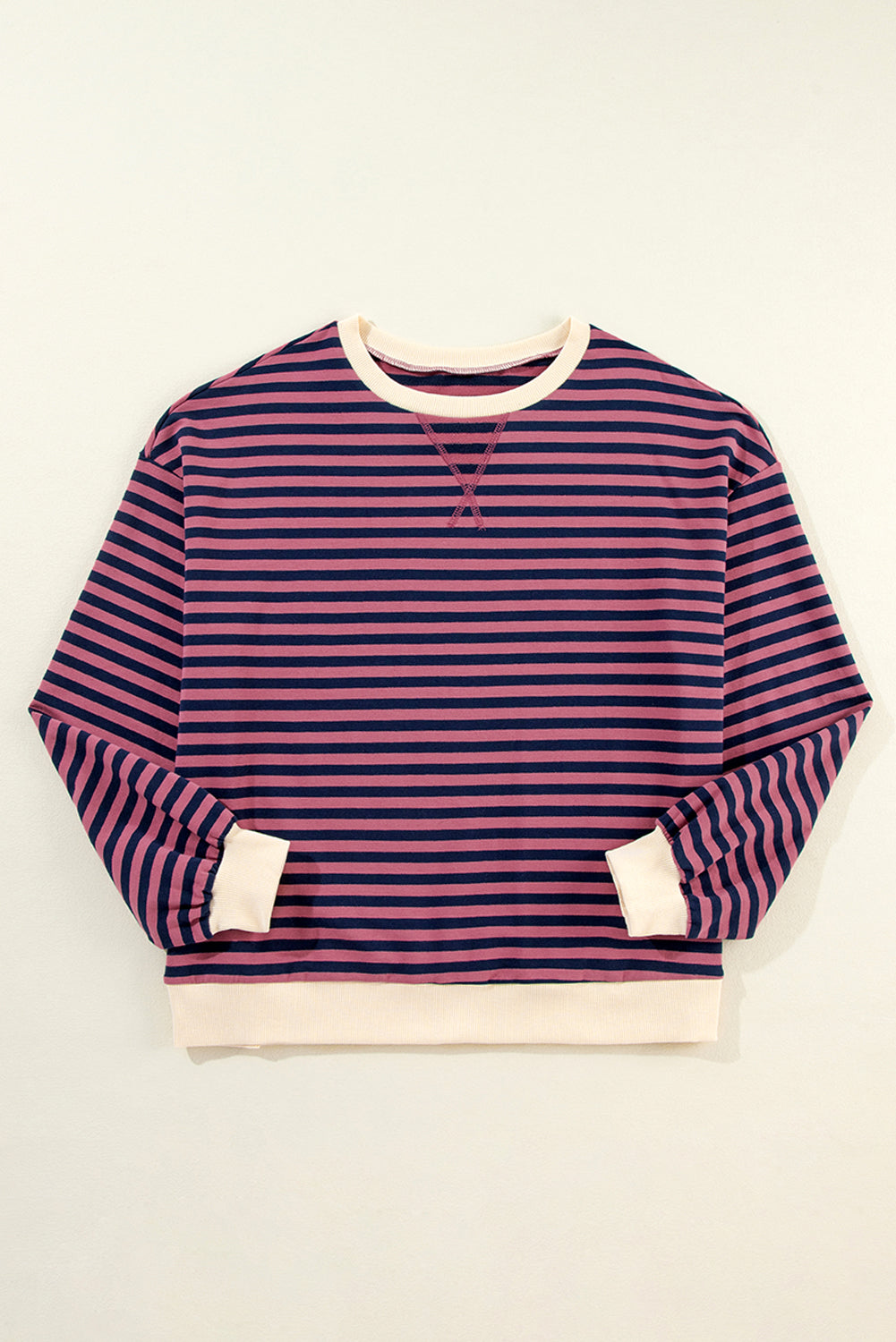 Green Stripe Oversized Contrast Trim Pullover Sweatshirt
