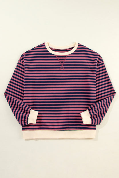 Green Stripe Oversized Contrast Trim Pullover Sweatshirt