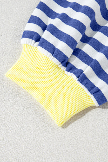 Green Stripe Oversized Contrast Trim Pullover Sweatshirt